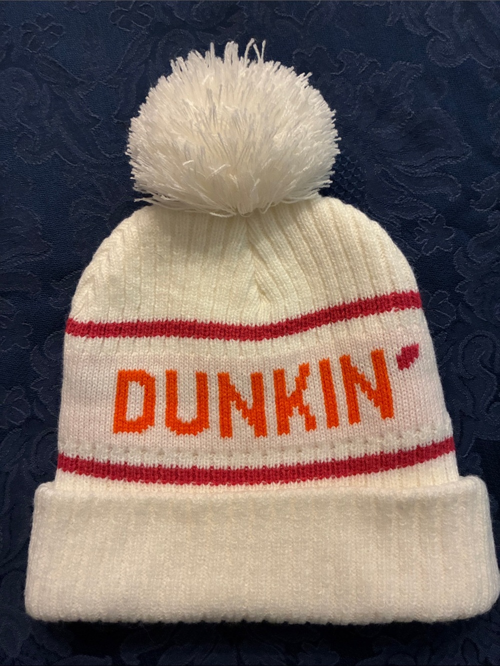 Dunkin Donuts Adult Unisex Beanie White Pom-Pom Snow Warm Winter Hat